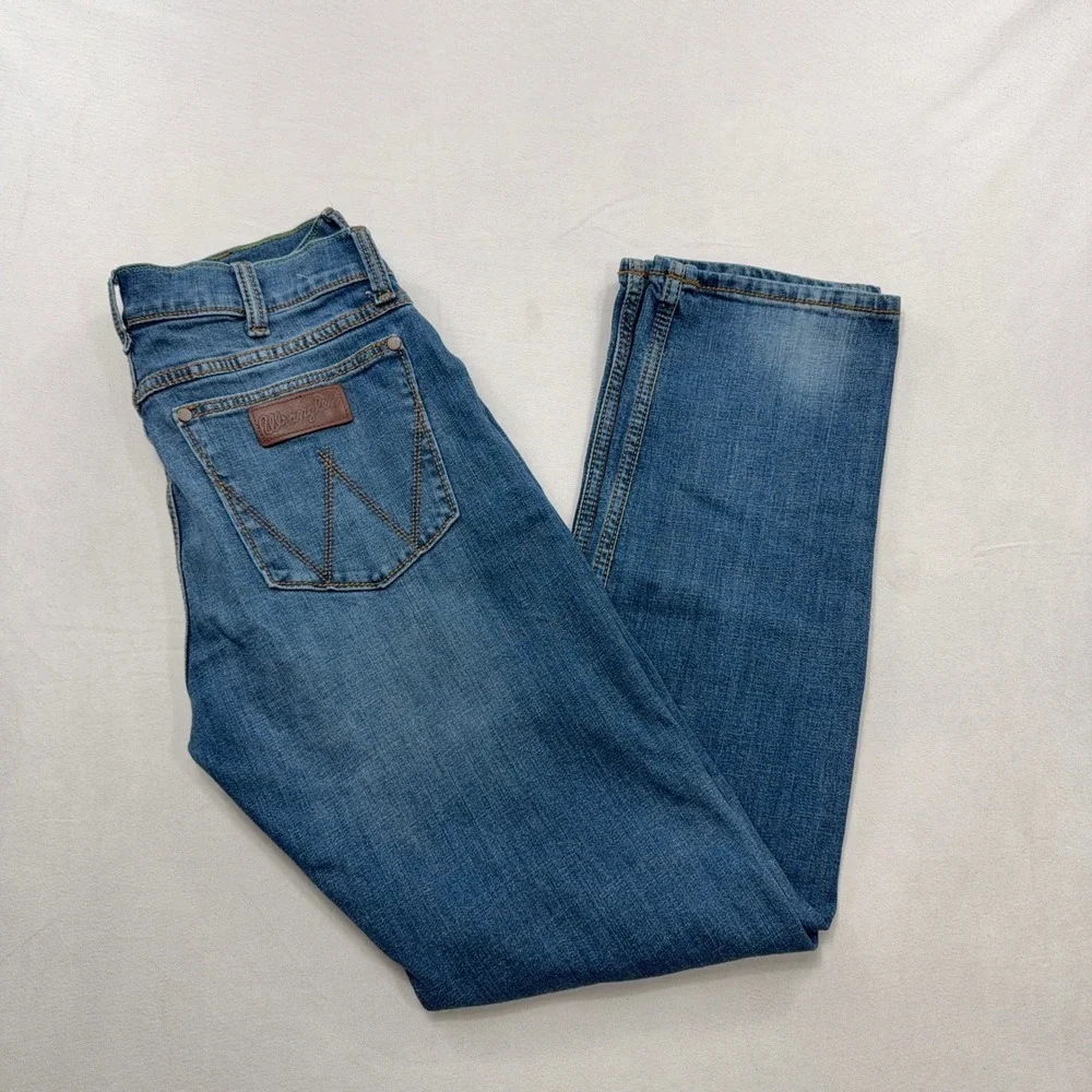 Wrangler Jeans Retro Slim Straight Stretch Blue Denim Mens 32X34